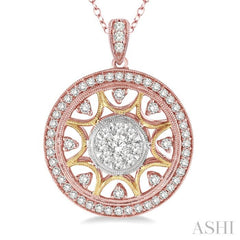 1.00 Ctw Round Cut Diamond Lovebright Pendant in 14K Tri Color Gold with Chain