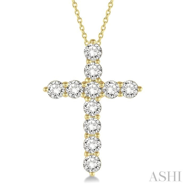 2.00 Ctw Round Cut Diamond Cross Pendant in 14K Yellow Gold with Chain