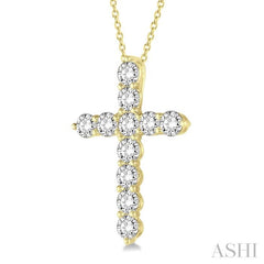 2.00 Ctw Round Cut Diamond Cross Pendant in 14K Yellow Gold with Chain