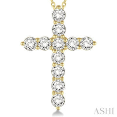 2.00 Ctw Round Cut Diamond Cross Pendant in 14K Yellow Gold with Chain