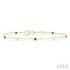 1.8 MM Sapphire and 1/10 Ctw Bezel Set Round Cut Diamond Precious Gemstone Station Bracelet in 14K Yellow Gold