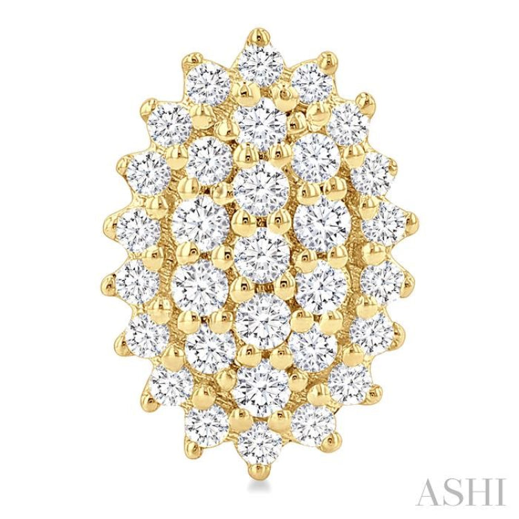 1/5 Ctw Petite Oval Shape Round Cut Diamond Cluster Fashion Stud Earrings in 10K Yellow Gold