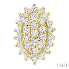 1/5 Ctw Petite Oval Shape Round Cut Diamond Cluster Fashion Stud Earrings in 10K Yellow Gold