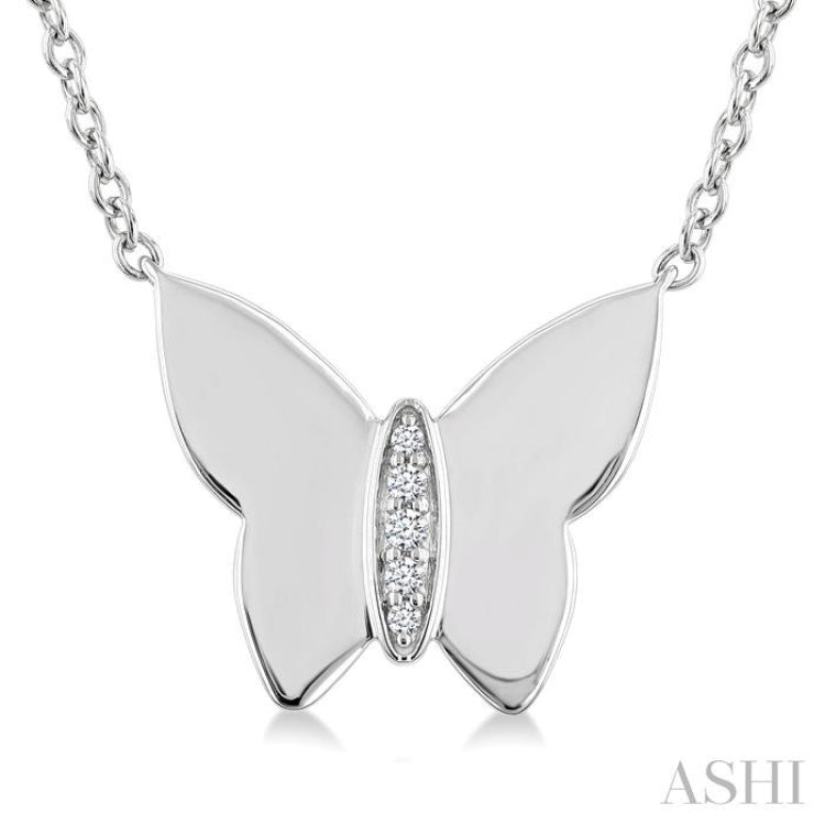 1/20 Ctw Butterfly Single Cut Diamond Fashion Pendant With Chain in Sterling Silver