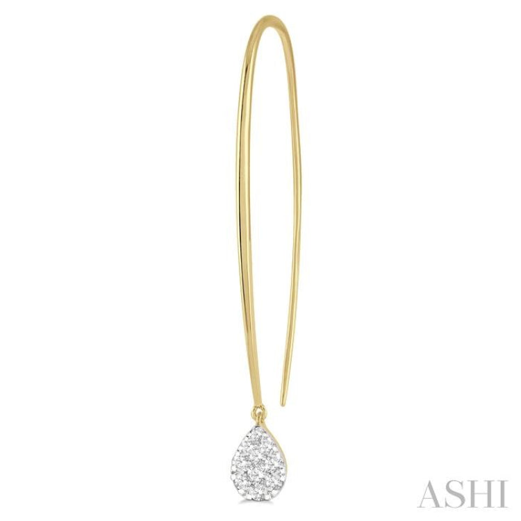 1/3 Ctw Pear Shape Dangler Lovebright Round Cut Diamond Earring in 14K Yellow and White Gold