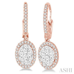 1 ctw Oval Shape Diamond Lovebright Earrings in 14K Rose and White Gold