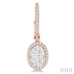 1 ctw Oval Shape Diamond Lovebright Earrings in 14K Rose and White Gold