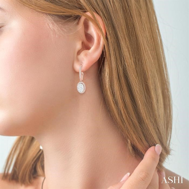 1 ctw Oval Shape Diamond Lovebright Earrings in 14K Rose and White Gold