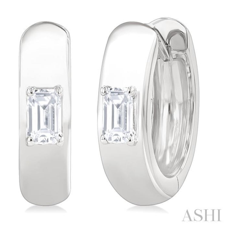 1/6 Ctw Octagon Shape Diamond Petite Huggie Earrings in 10K White Gold