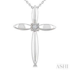 1/50 Ctw Round Cut Diamond Fashion Cross Pendant With Chain in Sterling Silver