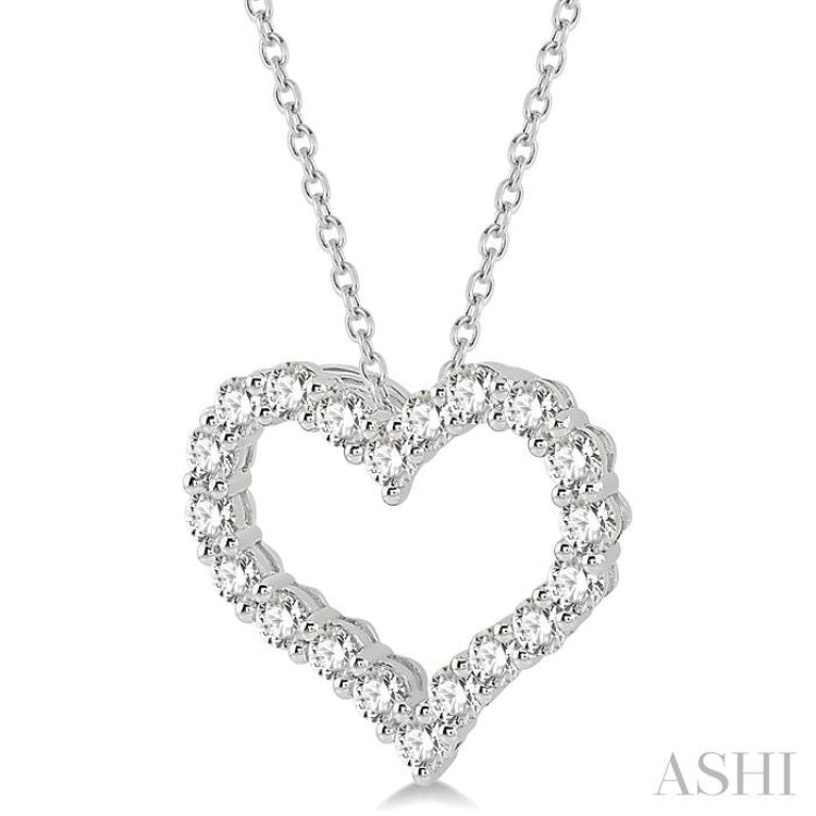 2.00 Ctw Heart Shape Round Cut Diamond Pendant With Chain in 14K White Gold