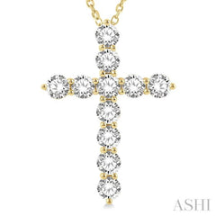 4.00 Ctw Round Cut Diamond Cross Pendant in 14K Yellow Gold with Chain