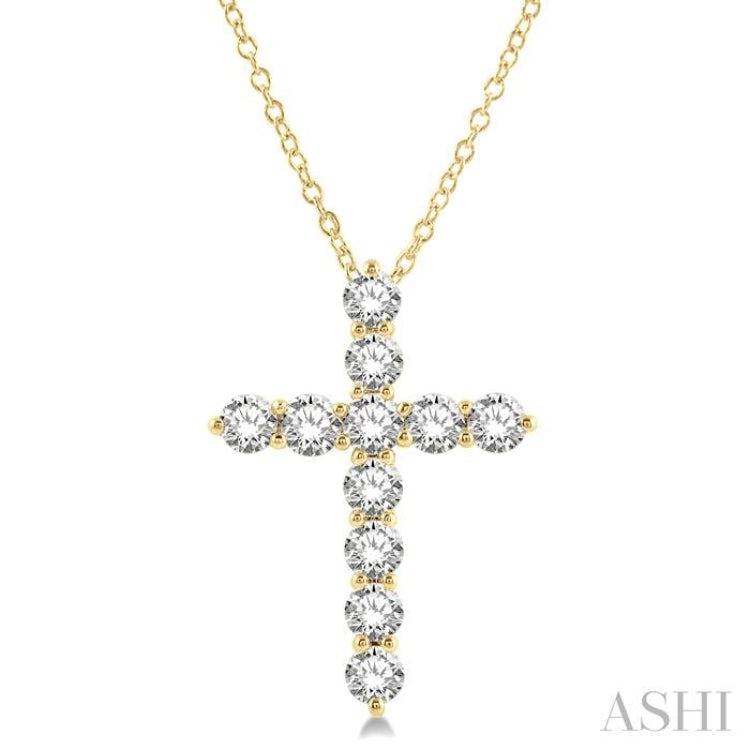 3.00 Ctw Latin Cross Round Cut Diamond Pendant With Chain in 14K Yellow Gold