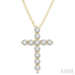 3.00 Ctw Latin Cross Round Cut Diamond Pendant With Chain in 14K Yellow Gold