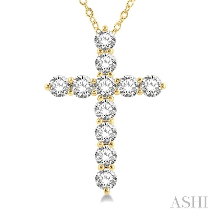 3.00 Ctw Latin Cross Round Cut Diamond Pendant With Chain in 14K Yellow Gold