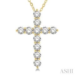 3.00 Ctw Latin Cross Round Cut Diamond Pendant With Chain in 14K Yellow Gold