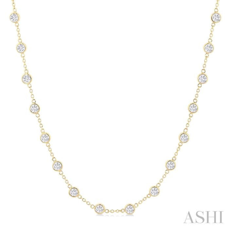 5.00 Ctw Bezel Set Round Cut Diamond Station Necklace in 14K Yellow Gold