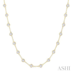 5.00 Ctw Bezel Set Round Cut Diamond Station Necklace in 14K Yellow Gold