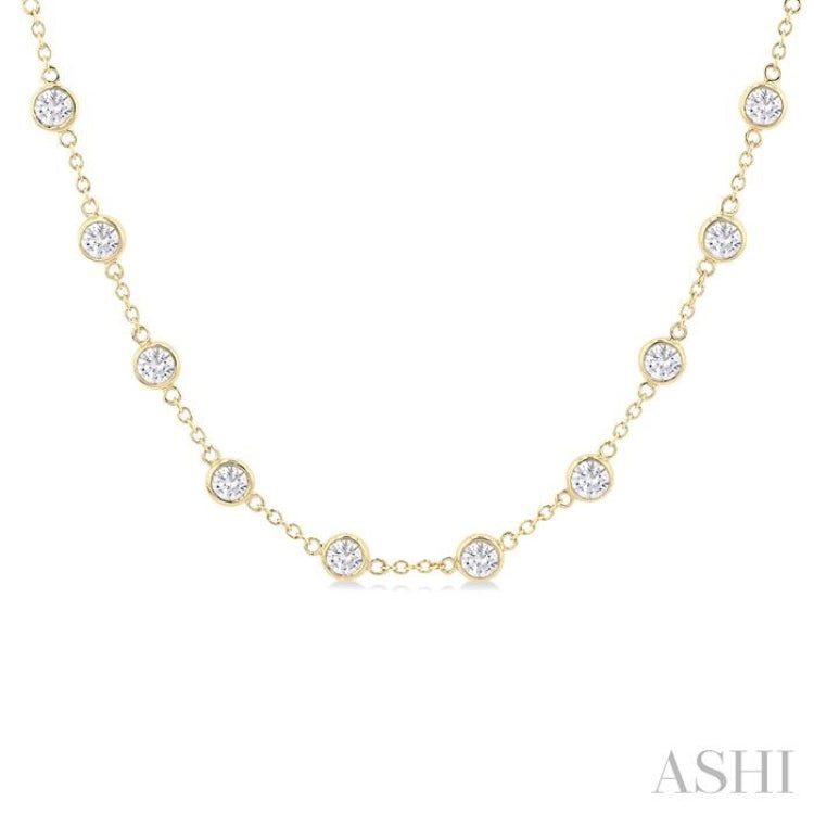 5.00 Ctw Bezel Set Round Cut Diamond Station Necklace in 14K Yellow Gold