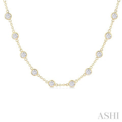5.00 Ctw Bezel Set Round Cut Diamond Station Necklace in 14K Yellow Gold