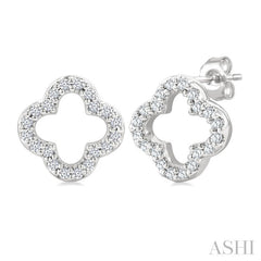 1/6 Ctw Petite Clover Round Cut Diamond Fashion Stud Earrings in 10K White Gold