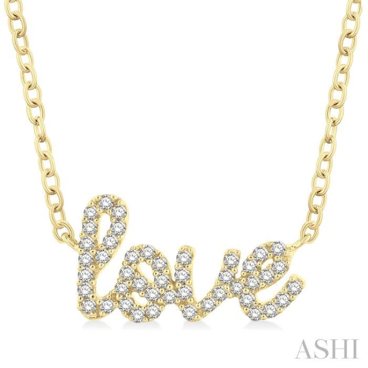 1/6 Ctw 'love' Script Round Cut Diamond Necklace in 10K Yellow Gold