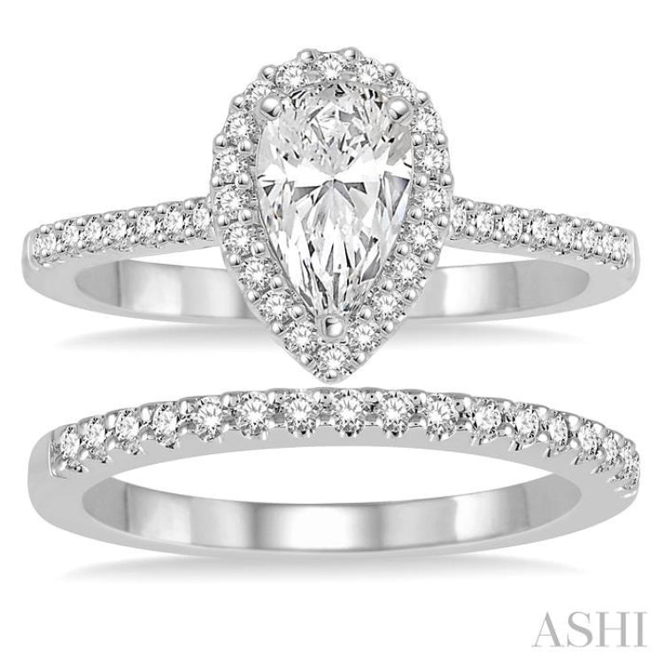 3/4 ctw Diamond Bridal Set with 5/8 ctw Pear Cut Engagement Ring and 1/6 ctw Wedding Band in 14K White Gold