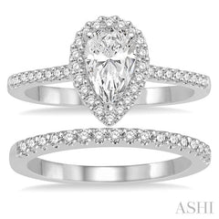 3/4 ctw Diamond Bridal Set with 5/8 ctw Pear Cut Engagement Ring and 1/6 ctw Wedding Band in 14K White Gold