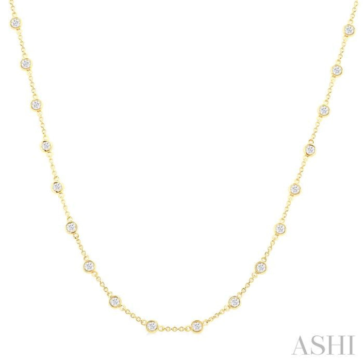 2.00 Ctw Bezel Set Round Cut Diamond Station Necklace in 14K Yellow Gold