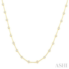 2.00 Ctw Bezel Set Round Cut Diamond Station Necklace in 14K Yellow Gold
