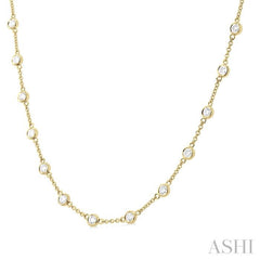 2.00 Ctw Bezel Set Round Cut Diamond Station Necklace in 14K Yellow Gold
