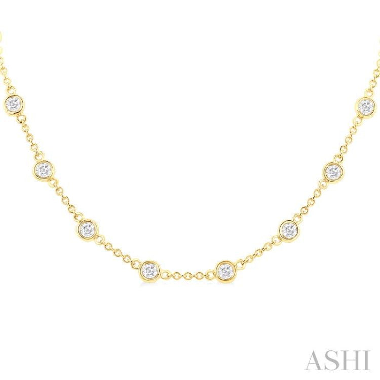 2.00 Ctw Bezel Set Round Cut Diamond Station Necklace in 14K Yellow Gold