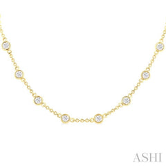 2.00 Ctw Bezel Set Round Cut Diamond Station Necklace in 14K Yellow Gold