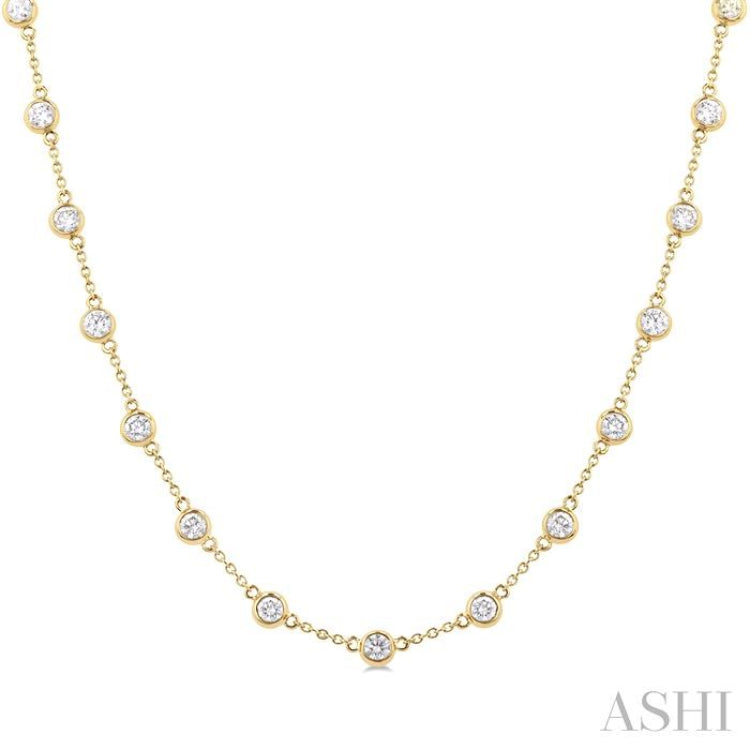 3.00 Ctw Bezel Set Round Cut Diamond Station Necklace in 14K Yellow Gold