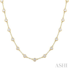 3.00 Ctw Bezel Set Round Cut Diamond Station Necklace in 14K Yellow Gold