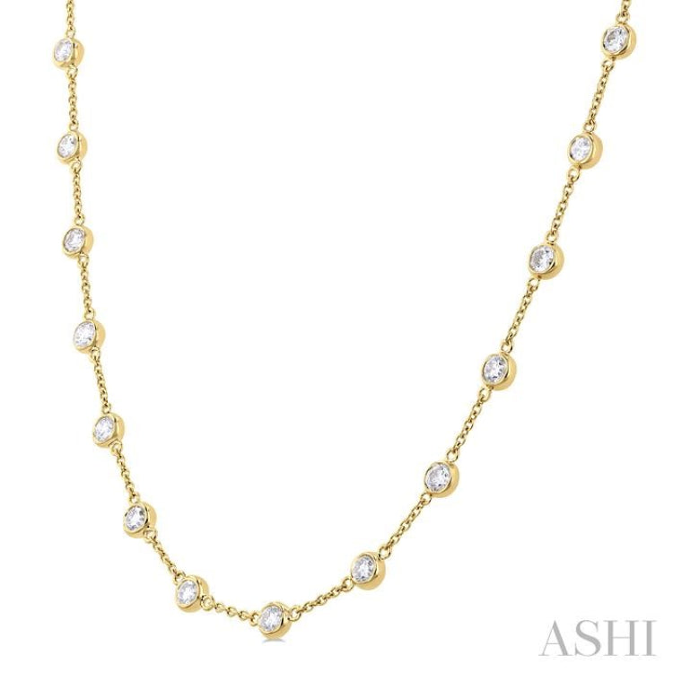 3.00 Ctw Bezel Set Round Cut Diamond Station Necklace in 14K Yellow Gold