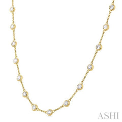 3.00 Ctw Bezel Set Round Cut Diamond Station Necklace in 14K Yellow Gold