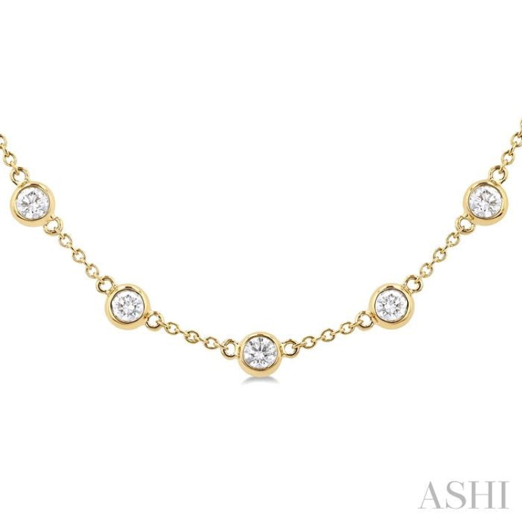 3.00 Ctw Bezel Set Round Cut Diamond Station Necklace in 14K Yellow Gold