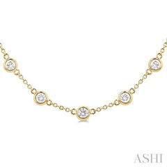 3.00 Ctw Bezel Set Round Cut Diamond Station Necklace in 14K Yellow Gold