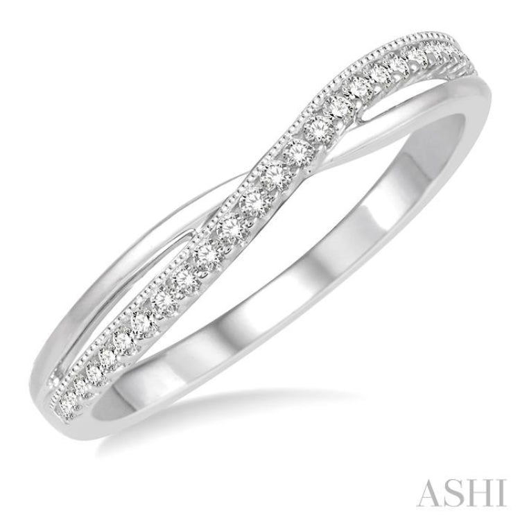 1/8 ctw Criss-Cross Shank Round Cut Diamond Wedding Band in 14K White Gold