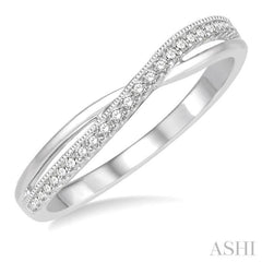1/8 ctw Criss-Cross Shank Round Cut Diamond Wedding Band in 14K White Gold