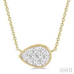 1/3 Ctw Pear Shape Lovebright Diamond Pendant With Chain in 14K Yellow and White Gold