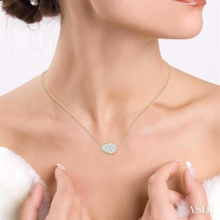 1/3 Ctw Pear Shape Lovebright Diamond Pendant With Chain in 14K Yellow and White Gold