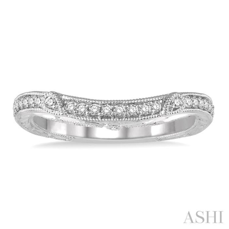 1/6 ctw Round Diamond Wedding Band with Vintage Detailing in 14K White Gold