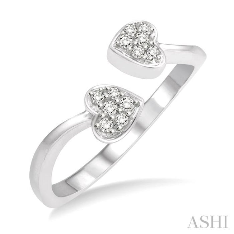 1/10 Ctw Heart Accent Open-Ended Round Cut Diamond Ladies Ring in 10K White Gold