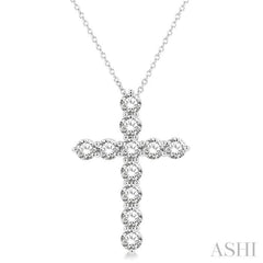 3.00 Ctw Round Cut Diamond Cross Pendant in 14K White Gold with Chain
