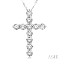 3.00 Ctw Round Cut Diamond Cross Pendant in 14K White Gold with Chain