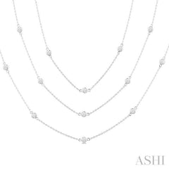 2 Ctw Bezel Set Round Cut Diamond Long Station Necklace in 14K White Gold