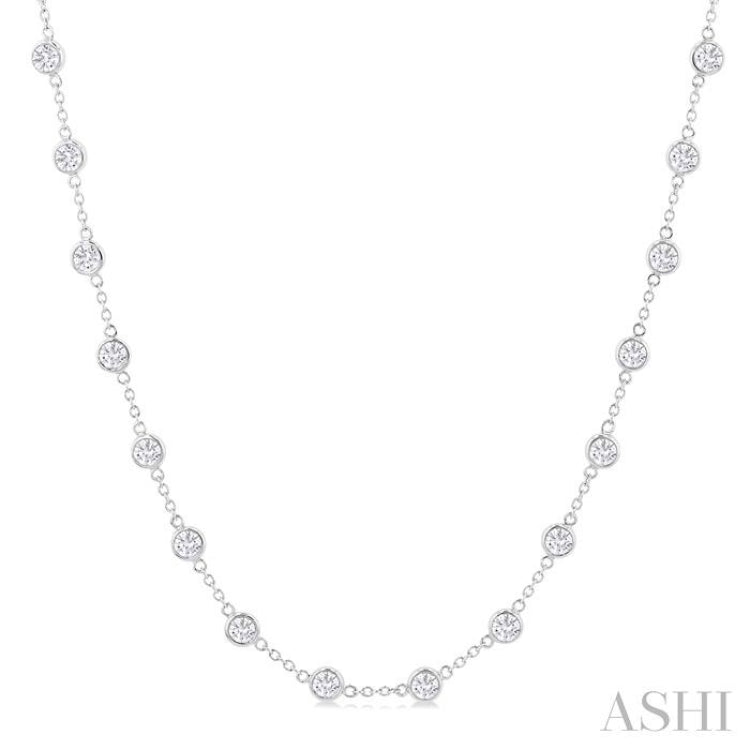 5.00 Ctw Bezel Set Round Cut Diamond Station Necklace in 14K White Gold