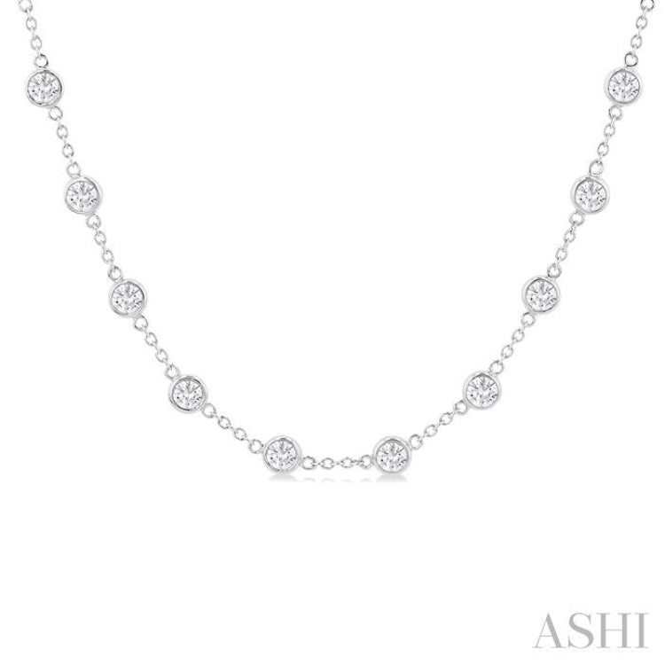 5.00 Ctw Bezel Set Round Cut Diamond Station Necklace in 14K White Gold
